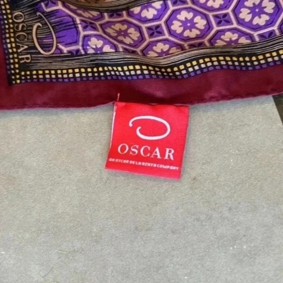 Oscar de la Renta Signed Vintage Silk Scarf RN 62720 | Burgundy, Purple, Gold | - Picture 3 of 9